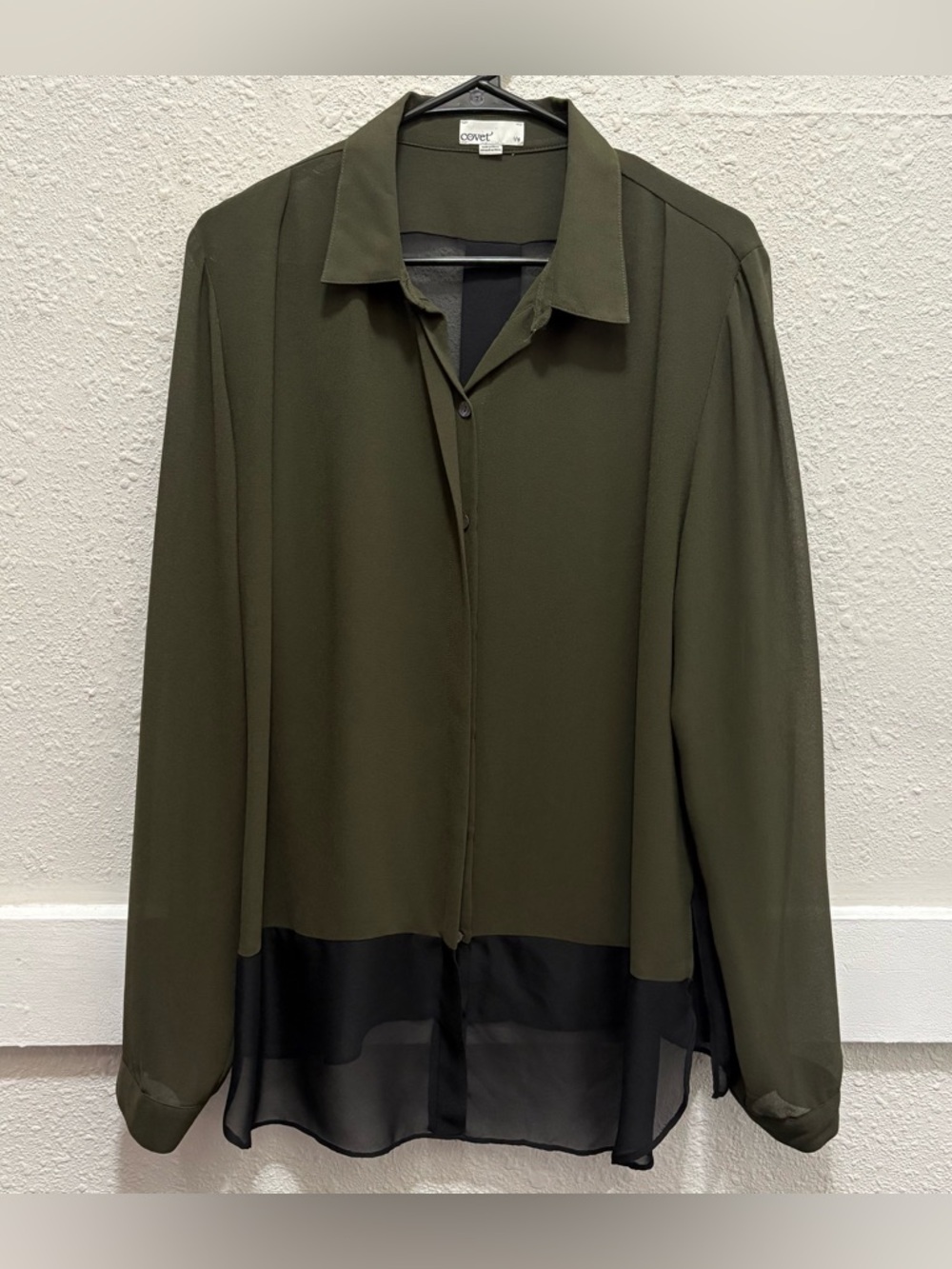 Covet Green and Black Sheer Button Down Blouse Size Large
